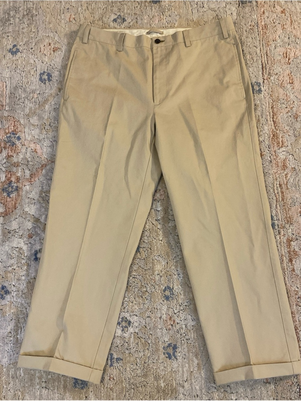 Orvis Ultimate Khaki Plain Pants Mens 38x29 Beige Cotton Flat Front Cuffed NEW